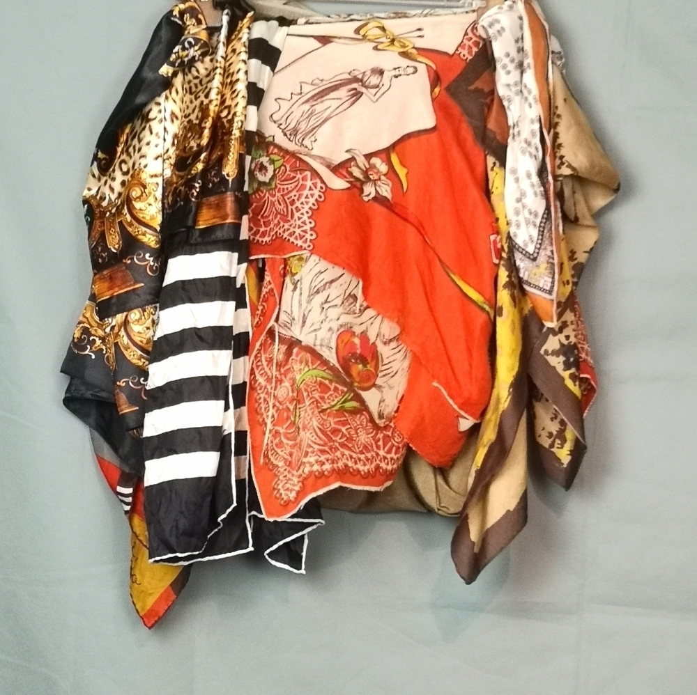 Neo Vintage Upcycled Silk Pleated Printed Scarf Skirt Hybrid